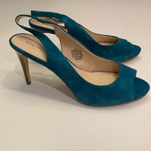 Nine West Teal suede open toe sling back